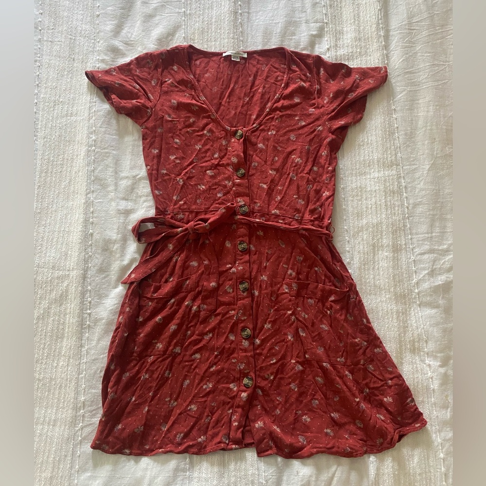 American Eagle S rust red mini floral dress